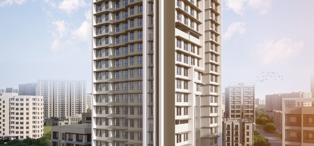 A modern high-rise residential tower by Mehta, offering premium apartments with elegant design city living.