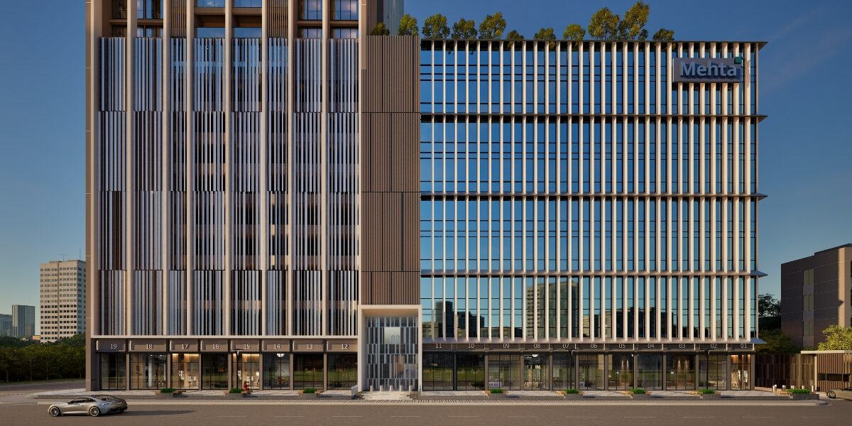 A modern commercial podium featuring premium retail spaces with contemporary design, enhancing the urban lifestyle with seamless accessibility and комфорт commercial infrastructure.