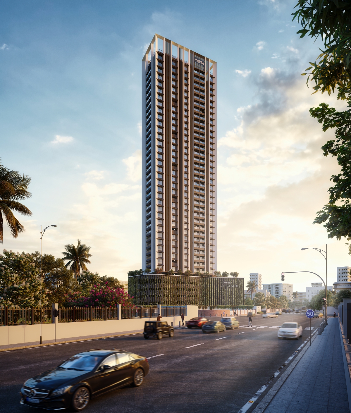 A premium high-rise residential tower set in a vibrant cityscape, offering luxury apartments with современный design, connectivity, and a lifestyle for modern urban living.